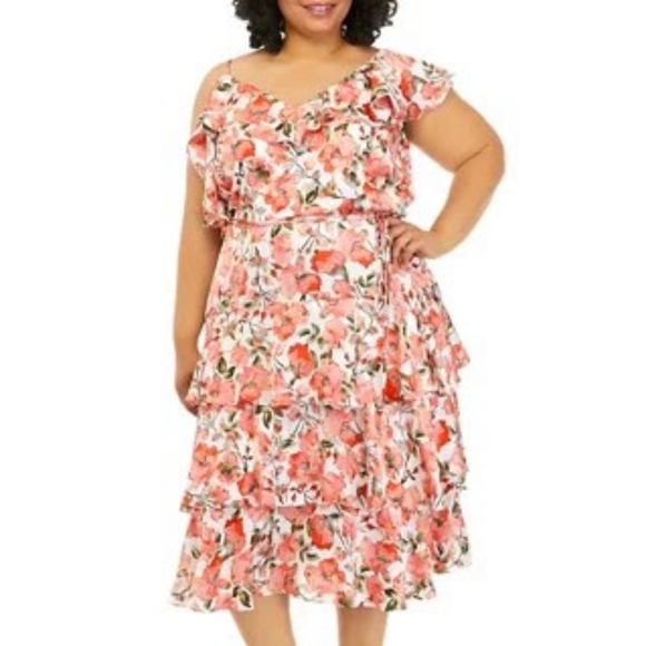Danny & Nicole Dresses & Skirts - Danny & Nicole Floral One Shoulder Ruffle Dress  Size 18W